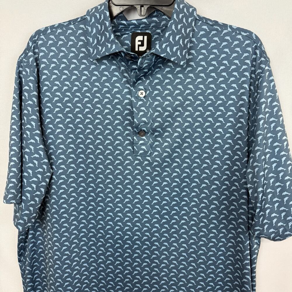 Footjoy Golf Polo Shirt Men’s Medium Blue Dolphins - Picture 4 of 8